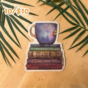 Magical Books & Tea Sticker – Wizard Aesthetic Vinyl Decal | Fantasy Book Lover